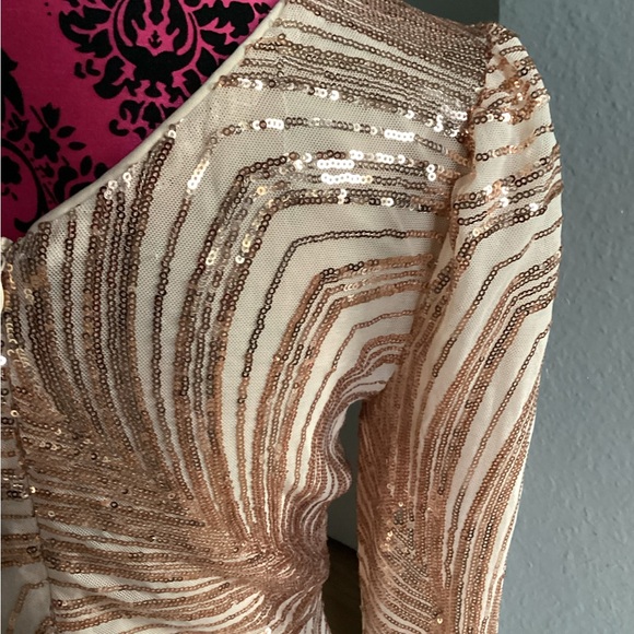 MISS ORD Rose and Cream Sequin Patterned Dress L - Picture 13 of 16